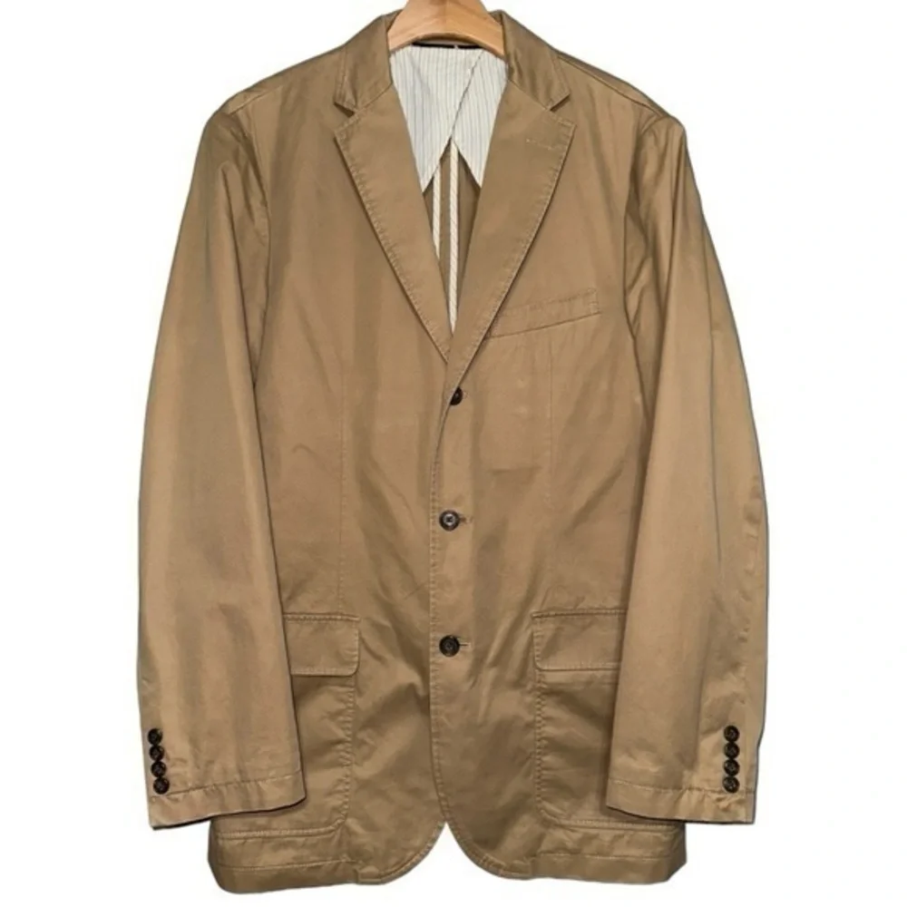 J. Crew Men’s Size L Tan Beige Khaki Broken In Three Button Jacket Blazer